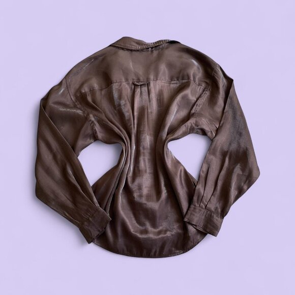 Vintage New York Jeans Metallic Brown Button-Up Blouse – Size L – Made in Korea - Picture 7 of 7